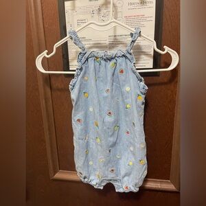 Tucker Tate Blue Denim Baby Romper with Fruit Embroidery 18M Nordstrom